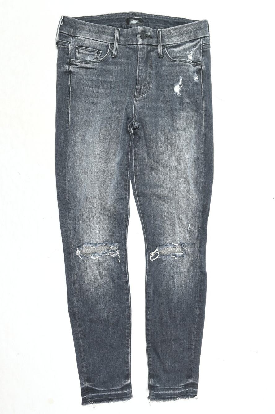 Mother Undone Hem Looker Ankle Jeans Womens 26 Black Mid-Rise Stretch Distressed